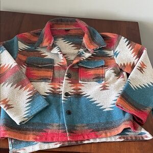 SHEIN Multicolor Southwestern Button-Up Jacket - Teal, Rust & Cream